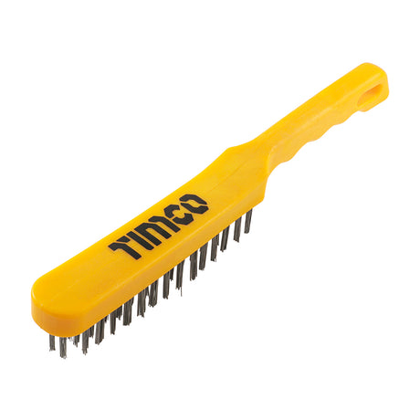This is an image showing TIMCO Plastic Handle Scratch Brush - Steel - 4 Rows - 1 Each Unit available from T.H Wiggans Ironmongery in Kendal, quick delivery at discounted prices.