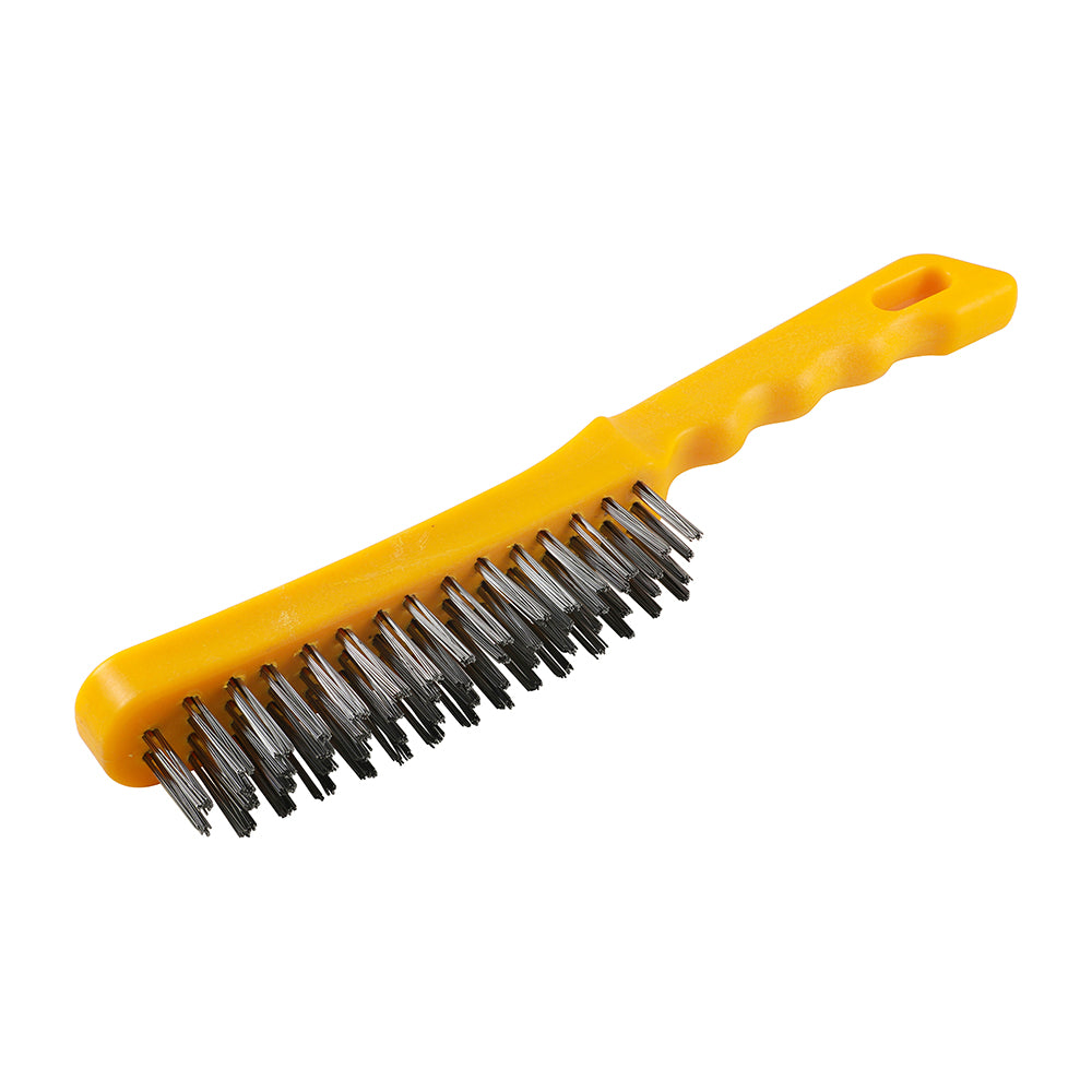 This is an image showing TIMCO Plastic Handle Scratch Brush - Steel - 4 Rows - 1 Each Unit available from T.H Wiggans Ironmongery in Kendal, quick delivery at discounted prices.