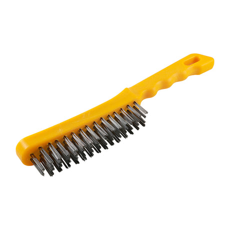 This is an image showing TIMCO Plastic Handle Scratch Brush - Steel - 4 Rows - 1 Each Unit available from T.H Wiggans Ironmongery in Kendal, quick delivery at discounted prices.