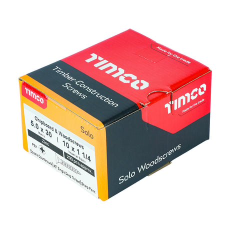 This is an image showing TIMCO Solo Chipboard & Woodscrews - PZ - Double Countersunk - Zinc - 5.0 x 30 - 200 Pieces Box available from T.H Wiggans Ironmongery in Kendal, quick delivery at discounted prices.