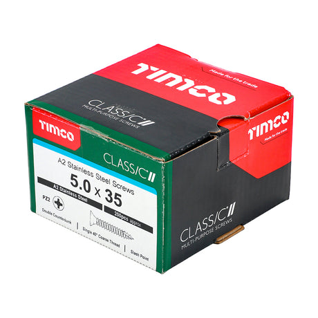 This is an image showing TIMCO Classic Multi-Purpose Screws - PZ - Double Countersunk - A2 Stainless Steel
 - 5.0 x 35 - 200 Pieces Box available from T.H Wiggans Ironmongery in Kendal, quick delivery at discounted prices.