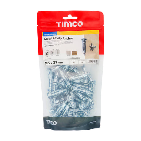 This is an image showing TIMCO Metal Cavity Anchors - Zinc - M5 x 37 (45mm Screw) - 70 Pieces TIMbag available from T.H Wiggans Ironmongery in Kendal, quick delivery at discounted prices.