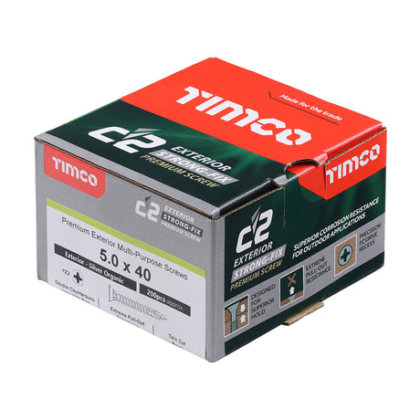 This is an image showing TIMCO C2 Exterior Strong-Fix - PZ - Double Countersunk with Ribs - Twin-Cut - Silver - 5.0 x 40 - 200 Pieces Box available from T.H Wiggans Ironmongery in Kendal, quick delivery at discounted prices.