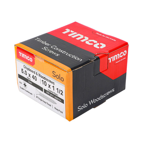 This is an image showing TIMCO Solo Chipboard & Woodscrews - PZ - Double Countersunk - Zinc - 5.0 x 40 - 200 Pieces Box available from T.H Wiggans Ironmongery in Kendal, quick delivery at discounted prices.