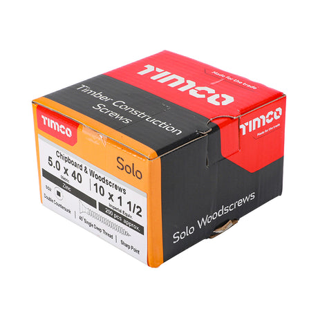 This is an image showing TIMCO Solo Chipboard & Woodscrews - SQ - Double Countersunk - Zinc - 5.0 x 40 - 200 Pieces Box available from T.H Wiggans Ironmongery in Kendal, quick delivery at discounted prices.