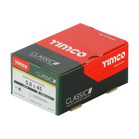 This is an image showing TIMCO Classic Multi-Purpose Screws - PZ - Double Countersunk - Yellow - 5.0 x 45 - 200 Pieces Box available from T.H Wiggans Ironmongery in Kendal, quick delivery at discounted prices.