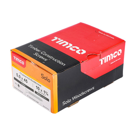 This is an image showing TIMCO Solo Chipboard & Woodscrews - PZ - Double Countersunk - Yellow - 5.0 x 45 - 200 Pieces Box available from T.H Wiggans Ironmongery in Kendal, quick delivery at discounted prices.