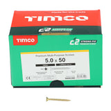 This is an image showing TIMCO C2 Strong-Fix - PZ - Double Countersunk - Twin-Cut - Yellow - 5.0 x 50 - 1000 Pieces Box available from T.H Wiggans Ironmongery in Kendal, quick delivery at discounted prices.