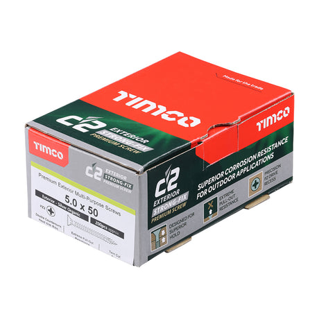 This is an image showing TIMCO C2 Exterior Strong-Fix - PZ - Double Countersunk with Ribs - Twin-Cut - Silver - 5.0 x 50 - 200 Pieces Box available from T.H Wiggans Ironmongery in Kendal, quick delivery at discounted prices.