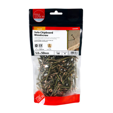 This is an image showing TIMCO Solo Woodscrews - PZ - Double Countersunk - Yellow - 5.0 x 50 - 180 Pieces TIMbag available from T.H Wiggans Ironmongery in Kendal, quick delivery at discounted prices.