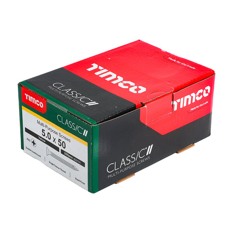 This is an image showing TIMCO Classic Multi-Purpose Screws - PZ - Double Countersunk - Yellow - 5.0 x 50 - 200 Pieces Box available from T.H Wiggans Ironmongery in Kendal, quick delivery at discounted prices.
