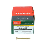 This is an image showing TIMCO Classic Multi-Purpose Screws - PZ - Pan Head - Yellow - 5.0 x 50 - 200 Pieces Box available from T.H Wiggans Ironmongery in Kendal, quick delivery at discounted prices.