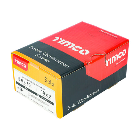 This is an image showing TIMCO Solo Chipboard & Woodscrews - PZ - Double Countersunk - Zinc - 5.0 x 50 - 200 Pieces Box available from T.H Wiggans Ironmongery in Kendal, quick delivery at discounted prices.