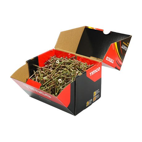 This is an image showing TIMCO Velocity Premium Multi-Use Screws - PZ - Double Countersunk - Yellow - 5.0 x 50 - 1000 Pieces Box available from T.H Wiggans Ironmongery in Kendal, quick delivery at discounted prices.