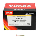 This is an image showing TIMCO Velocity Premium Multi-Use Screws - PZ - Double Countersunk - Yellow - 5.0 x 50 - 1000 Pieces Box available from T.H Wiggans Ironmongery in Kendal, quick delivery at discounted prices.