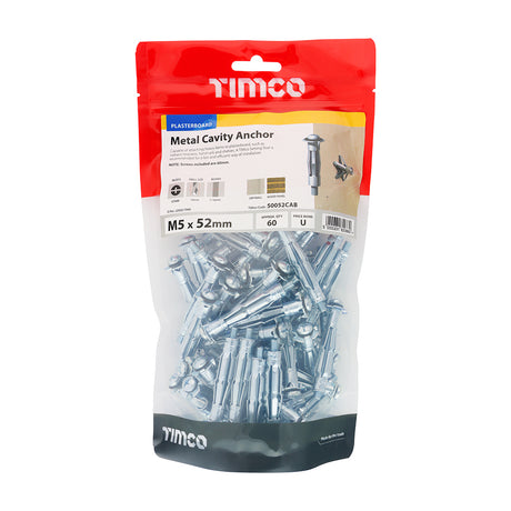 This is an image showing TIMCO Metal Cavity Anchors - Zinc - M5 x 52 (60mm Screw) - 60 Pieces TIMbag available from T.H Wiggans Ironmongery in Kendal, quick delivery at discounted prices.