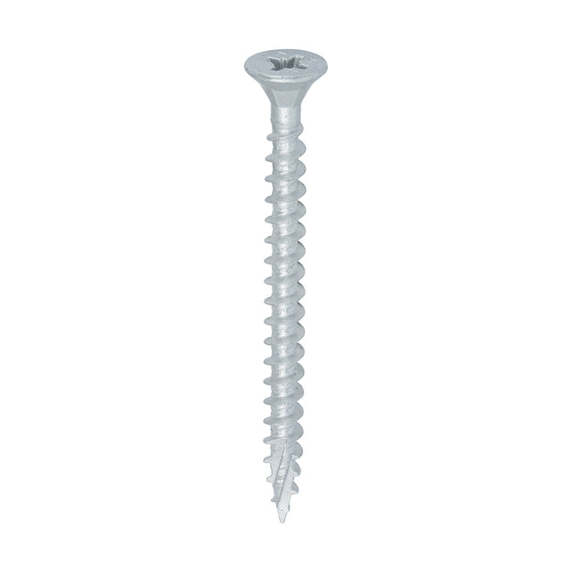 This is an image showing TIMCO C2 Exterior Strong-Fix - PZ - Double Countersunk with Ribs - Twin-Cut - Silver - 5.0 x 60 - 200 Pieces Box available from T.H Wiggans Ironmongery in Kendal, quick delivery at discounted prices.