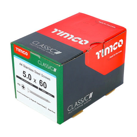 This is an image showing TIMCO Classic Multi-Purpose Screws - PZ - Double Countersunk - A4 Stainless Steel
 - 5.0 x 60 - 200 Pieces Box available from T.H Wiggans Ironmongery in Kendal, quick delivery at discounted prices.