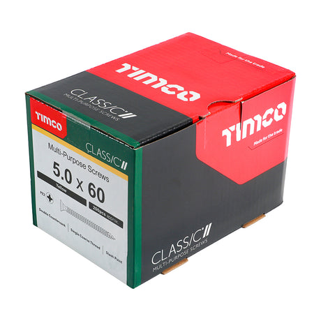 This is an image showing TIMCO Classic Multi-Purpose Screws - PZ - Double Countersunk - Yellow - 5.0 x 60 - 200 Pieces Box available from T.H Wiggans Ironmongery in Kendal, quick delivery at discounted prices.