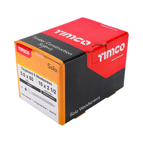 This is an image showing TIMCO Solo Chipboard & Woodscrews - PZ - Double Countersunk - Yellow - 5.0 x 60 - 200 Pieces Box available from T.H Wiggans Ironmongery in Kendal, quick delivery at discounted prices.