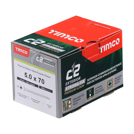 This is an image showing TIMCO C2 Exterior Strong-Fix - PZ - Double Countersunk with Ribs - Twin-Cut - Silver - 5.0 x 70 - 200 Pieces Box available from T.H Wiggans Ironmongery in Kendal, quick delivery at discounted prices.