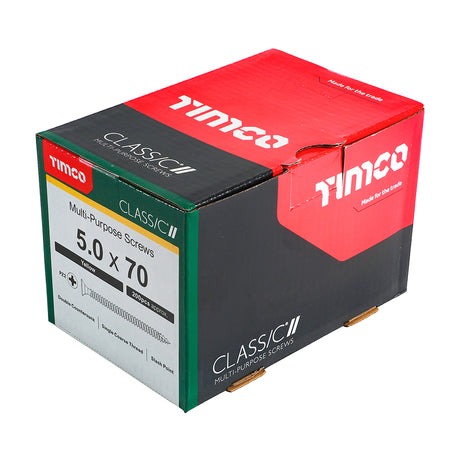 This is an image showing TIMCO Classic Multi-Purpose Screws - PZ - Double Countersunk - Yellow - 5.0 x 70 - 200 Pieces Box available from T.H Wiggans Ironmongery in Kendal, quick delivery at discounted prices.