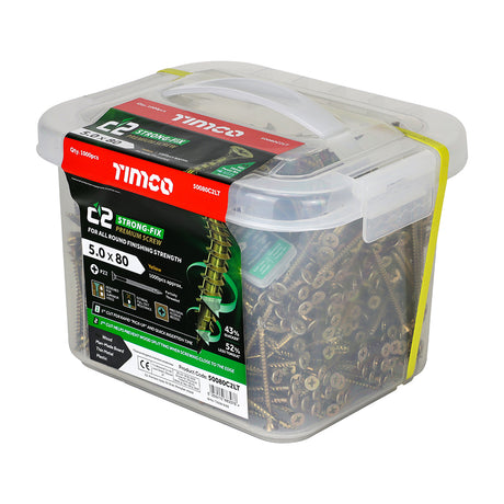This is an image showing TIMCO C2 Strong-Fix - PZ - Double Countersunk - Twin-Cut - Yellow - 5.0 x 80 - 1000 Pieces Tub available from T.H Wiggans Ironmongery in Kendal, quick delivery at discounted prices.