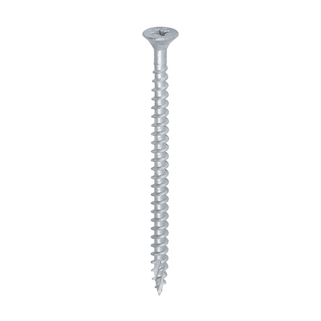 This is an image showing TIMCO C2 Exterior Strong-Fix - PZ - Double Countersunk with Ribs - Twin-Cut - Silver - 5.0 x 80 - 200 Pieces Box available from T.H Wiggans Ironmongery in Kendal, quick delivery at discounted prices.