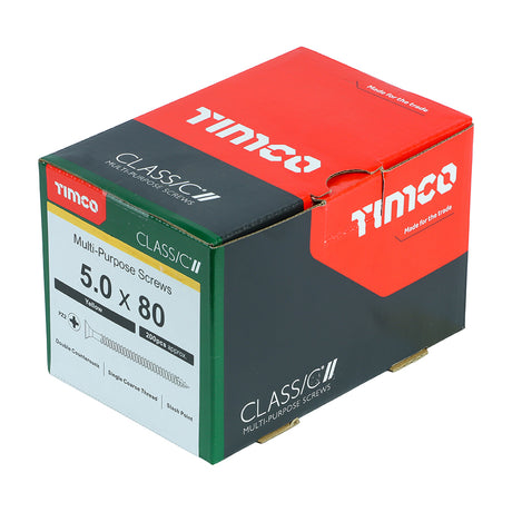 This is an image showing TIMCO Classic Multi-Purpose Screws - PZ - Double Countersunk - Yellow - 5.0 x 80 - 200 Pieces Box available from T.H Wiggans Ironmongery in Kendal, quick delivery at discounted prices.