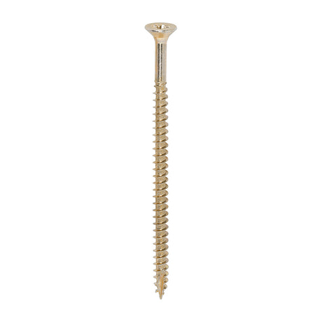 This is an image showing TIMCO Classic Multi-Purpose Screws - PZ - Double Countersunk - Yellow - 5.0 x 90 - 100 Pieces Box available from T.H Wiggans Ironmongery in Kendal, quick delivery at discounted prices.