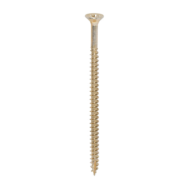 This is an image showing TIMCO Classic Multi-Purpose Screws - PZ - Double Countersunk - Yellow - 5.0 x 90 - 100 Pieces Box available from T.H Wiggans Ironmongery in Kendal, quick delivery at discounted prices.