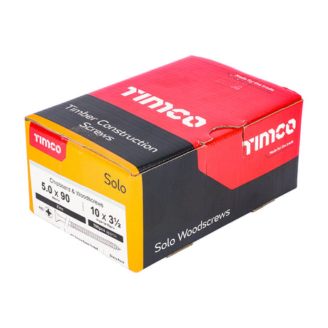 This is an image showing TIMCO Solo Chipboard & Woodscrews - PZ - Double Countersunk - Zinc - 5.0 x 90 - 100 Pieces Box available from T.H Wiggans Ironmongery in Kendal, quick delivery at discounted prices.