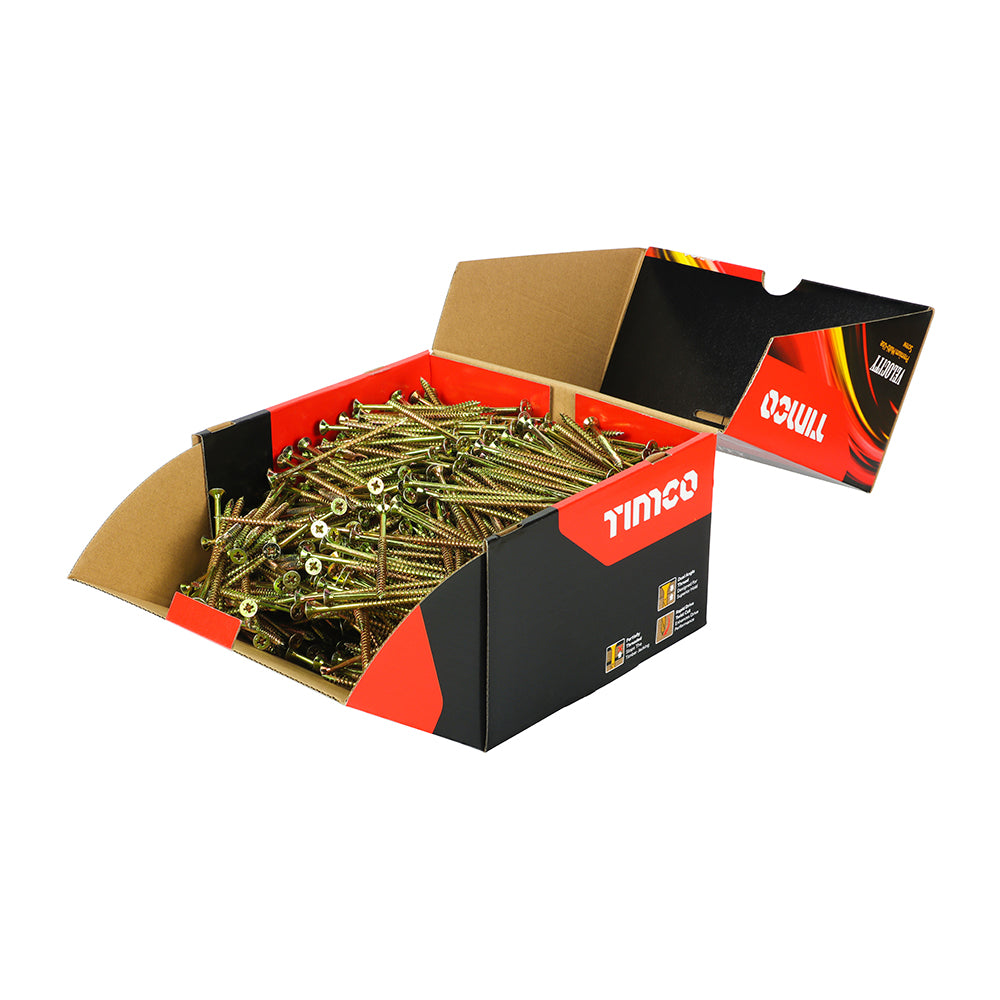 This is an image showing TIMCO Velocity Premium Multi-Use Screws - PZ - Double Countersunk - Yellow - 5.0 x 90 - 1000 Pieces Box available from T.H Wiggans Ironmongery in Kendal, quick delivery at discounted prices.