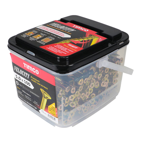 This is an image showing TIMCO Velocity Premium Multi-Use Screws - PZ - Double Countersunk - Yellow
 - 5.0 x 90 - 325 Pieces Tub available from T.H Wiggans Ironmongery in Kendal, quick delivery at discounted prices.