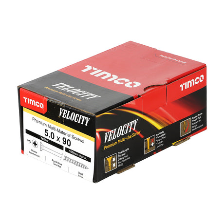 This is an image showing TIMCO Velocity Premium Multi-Use Screws - PZ - Double Countersunk - Yellow
 - 5.0 x 90 - 100 Pieces Box available from T.H Wiggans Ironmongery in Kendal, quick delivery at discounted prices.