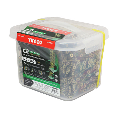 This is an image showing TIMCO C2 Strong-Fix - PZ - Double Countersunk - Twin-Cut - Yellow - 5.0 x 100 - 800 Pieces Tub available from T.H Wiggans Ironmongery in Kendal, quick delivery at discounted prices.