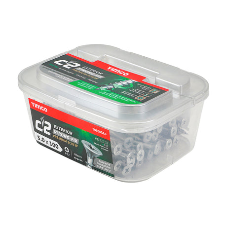 This is an image showing TIMCO C2 Exterior Strong-Fix - PZ - Double Countersunk with Ribs - Twin-Cut - Silver - 5.0 x 100 - 80 Pieces Tub available from T.H Wiggans Ironmongery in Kendal, quick delivery at discounted prices.