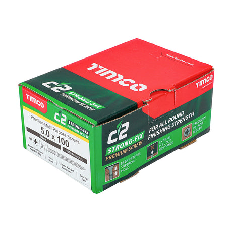 This is an image showing TIMCO C2 Strong-Fix - PZ - Double Countersunk - Twin-Cut - Yellow - 5.0 x 100 - 100 Pieces Box available from T.H Wiggans Ironmongery in Kendal, quick delivery at discounted prices.
