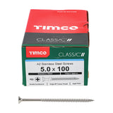 This is an image showing TIMCO Classic Multi-Purpose Screws - PZ - Double Countersunk - A2 Stainless Steel
 - 5.0 x 100 - 100 Pieces Box available from T.H Wiggans Ironmongery in Kendal, quick delivery at discounted prices.