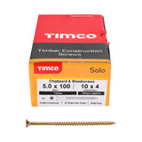 This is an image showing TIMCO Solo Chipboard & Woodscrews - PZ - Double Countersunk - Yellow - 5.0 x 100 - 100 Pieces Box available from T.H Wiggans Ironmongery in Kendal, quick delivery at discounted prices.