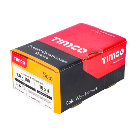 This is an image showing TIMCO Solo Chipboard & Woodscrews - PZ - Double Countersunk - Zinc - 5.0 x 100 - 100 Pieces Box available from T.H Wiggans Ironmongery in Kendal, quick delivery at discounted prices.