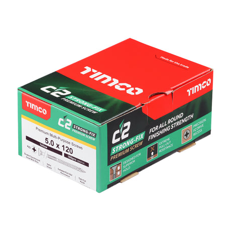 This is an image showing TIMCO C2 Strong-Fix - PZ - Double Countersunk - Twin-Cut - Yellow - 5.0 x 120 - 100 Pieces Box available from T.H Wiggans Ironmongery in Kendal, quick delivery at discounted prices.