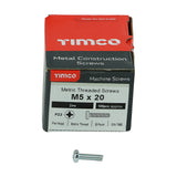 This is an image showing TIMCO Metric Threaded Machine Screws - PZ - Pan Head - Zinc - M5 x 20 - 100 Pieces Box available from T.H Wiggans Ironmongery in Kendal, quick delivery at discounted prices.