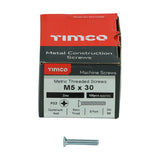 This is an image showing TIMCO Metric Threaded Machine Screws - PZ - Countersunk - Zinc - M5 x 30 - 100 Pieces Box available from T.H Wiggans Ironmongery in Kendal, quick delivery at discounted prices.