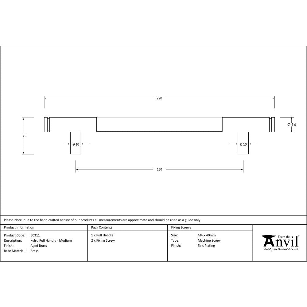 This is an image showing From The Anvil - Aged Brass Kelso Pull Handle - Medium available from trade door handles, quick delivery and discounted prices