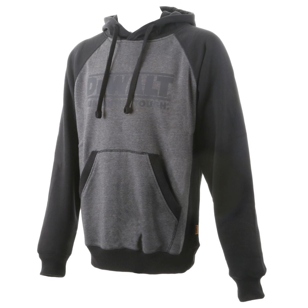 This is an image of DeWalt - Grey Marl/Black Hooded Sweatshirt Stratford M available to order from T.H Wiggans Architectural Ironmongery in Kendal, quick delivery and discounted prices.