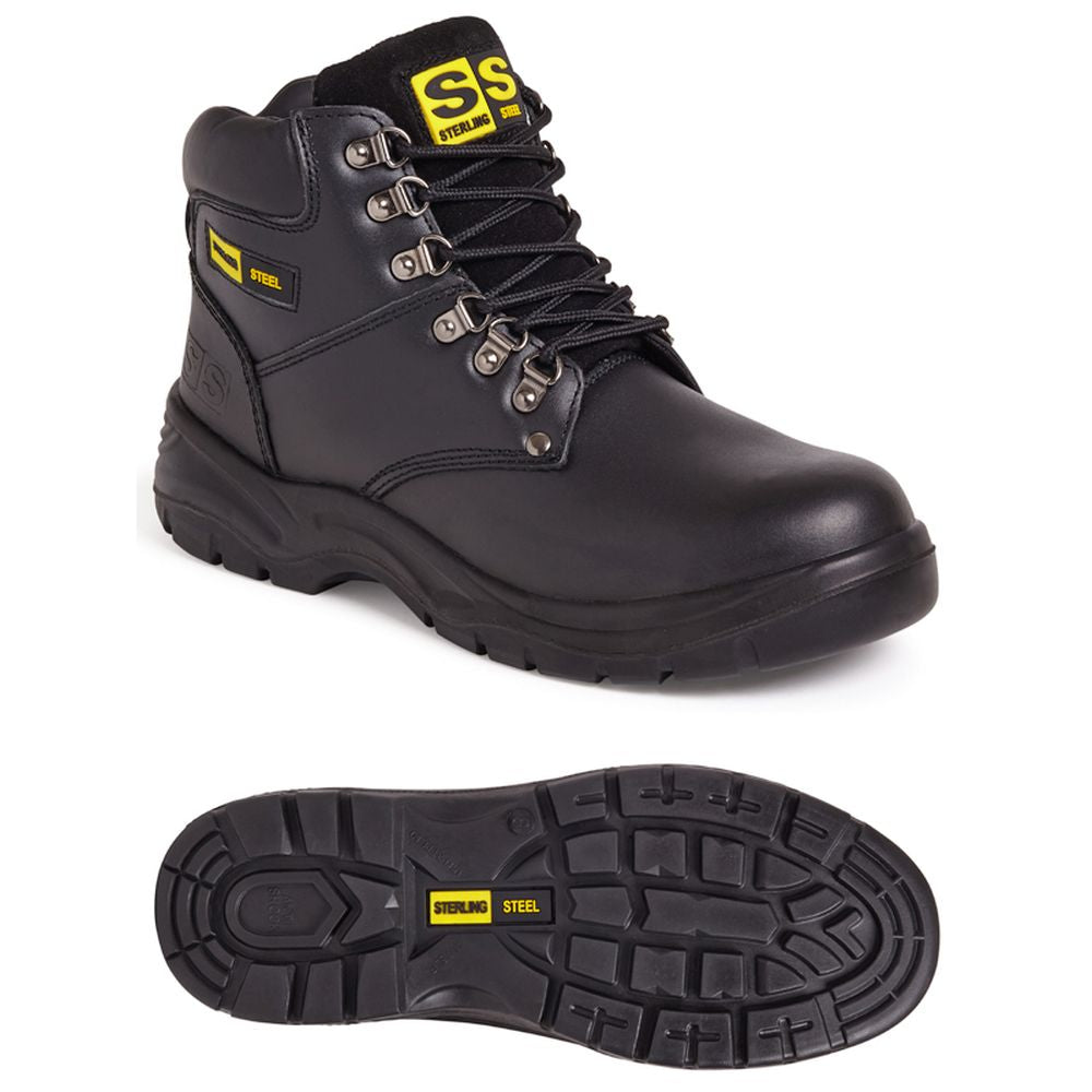 This is an image of Sterling Steel - Black 6 Eye Hiker Boot SS806SM 12 available to order from T.H Wiggans Architectural Ironmongery in Kendal, quick delivery and discounted prices.