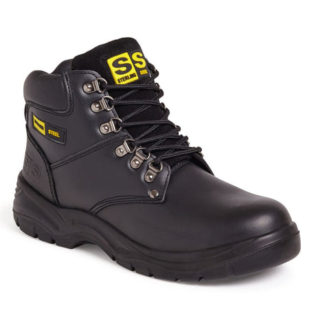 This is an image of Sterling Steel - Black 6 Eye Hiker Boot SS806SM 7 available to order from T.H Wiggans Architectural Ironmongery in Kendal, quick delivery and discounted prices.