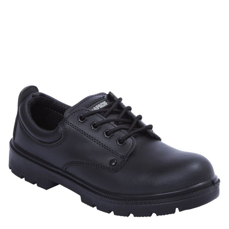 This is an image of Apache - Black 4 Eye Safety Shoe AP306 6 available to order from T.H Wiggans Architectural Ironmongery in Kendal, quick delivery and discounted prices.