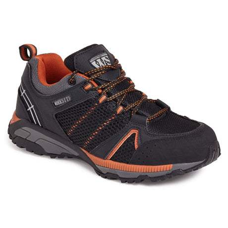 This is an image of Work Site - Black/Orange Sports Safety Trainer SS607SM 12 available to order from T.H Wiggans Architectural Ironmongery in Kendal, quick delivery and discounted prices.